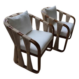 Palecek Strings Attached Arm Chair, Light - Set of 2 For Sale
