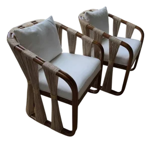 Palecek Strings Attached Arm Chair, Light - Set of 2