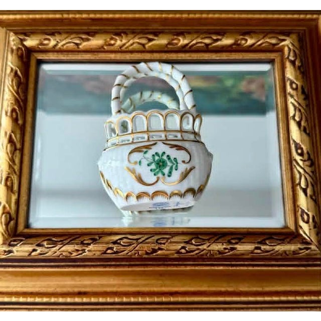 Antique White Herend Hungarian Vintage Mini Hand-Painted Porcelain Basket With Handle - Made in Hungary For Sale - Image 8 of 10