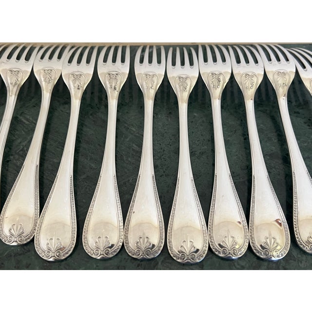 Christofle "Malmaison" Silver Plated Flatware in New Box, Set of 49 For Sale - Image 10 of 12