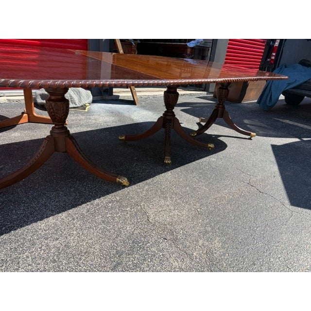 1950s 1950s Mahogany Antique Style 3 Pillar Dining Table Regency Style Solid Mahogany Top For Sale - Image 5 of 6