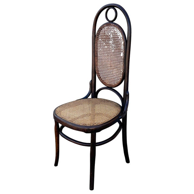 Art Nouveau Late 19th Century Vienna Secession Bent Oak & Cane High Back Side Chair No. 17 Attributed to Thonet For Sale - Image 3 of 6