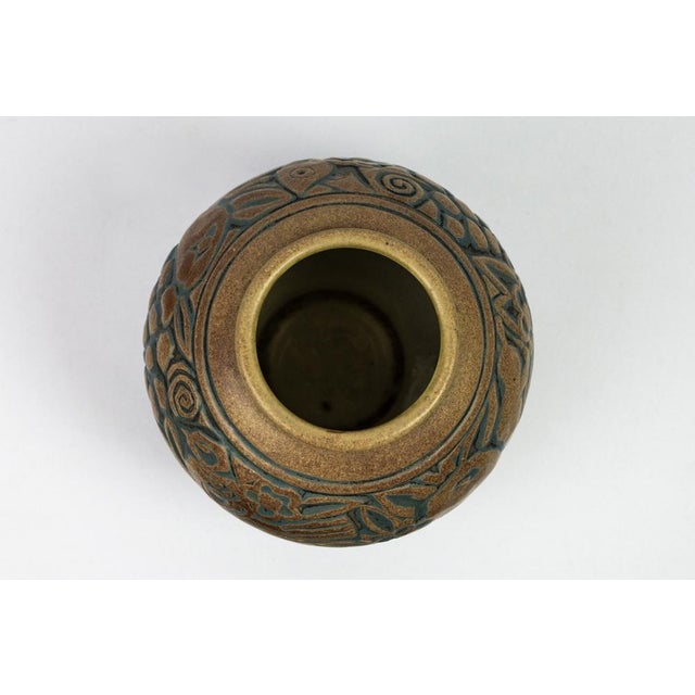 Blue Art Deco Round Glazed Model 172J Stoneware Vase with Stylized Bestiary Frieze of Birds, Fish, and Fruit by Mougin Nancy & Gaston Ventrillon, 1925-1930 For Sale - Image 8 of 11