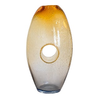 Vintage Hand-Blown Amber Ombré Bubble Glass Open Center Sculptural Vase For Sale