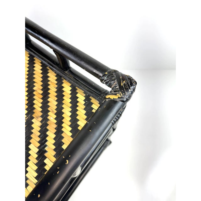 1960s Vintage Mid-Century Modern Black Woven Rattan Bar Cart For Sale - Image 11 of 12