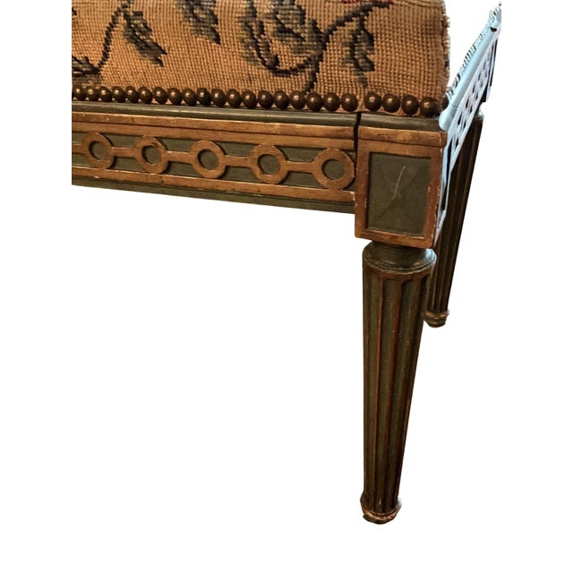 Green 19th Century Louis XVI Music Bench With Gilt and Original Tapestry For Sale - Image 8 of 15
