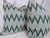 Custom pair of 22" pillows covered in Harlequin "Akari" in pine woven fabric. These pillows have tapered corners to...