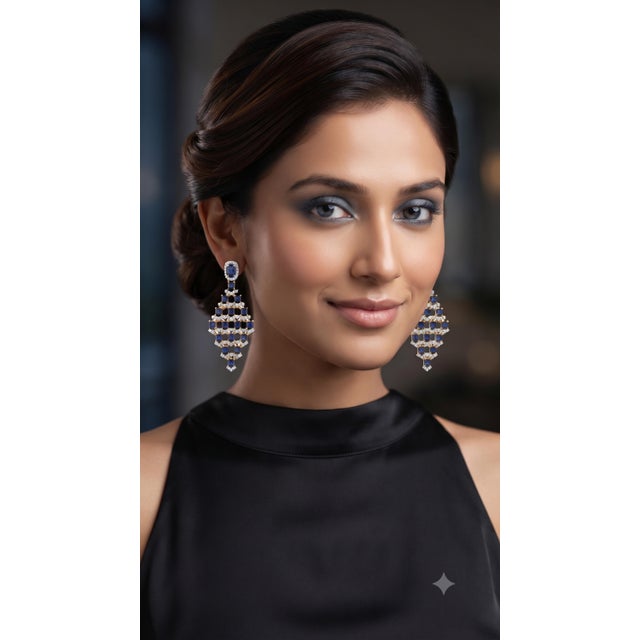 Gold Natural Sapphire 1.08cts & Diamond 1cts Earring in 14k Gold For Sale - Image 8 of 8