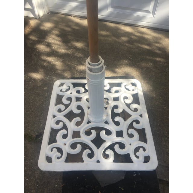 Vintage Custom Patio Umbrella With Intricate Iron Stand Chairish