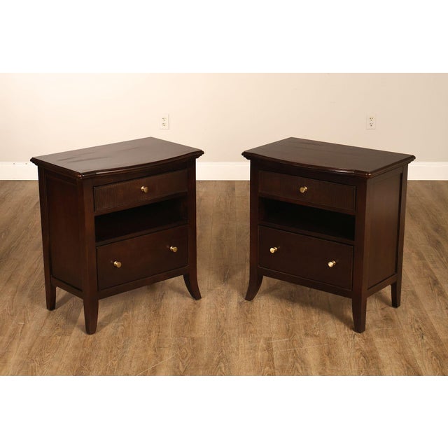 Quality American Made Pair of Bedside Chests, Each with Two Dovetailed Drawers and Open Storage