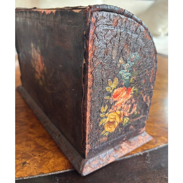 Victorian Hand - Painted Leather Letter Box, Floral Decor, C 1860-1880 For Sale - Image 4 of 12