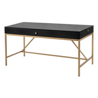 Contemporary Black Writing Desk With Brass-Finish Metal Base For Sale