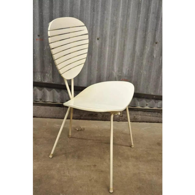 Mid Century Modern Italian Wrought Iron Hairpin Leg Bentwood Accent Side Chair. Item features a bentwood seat, slat back,...