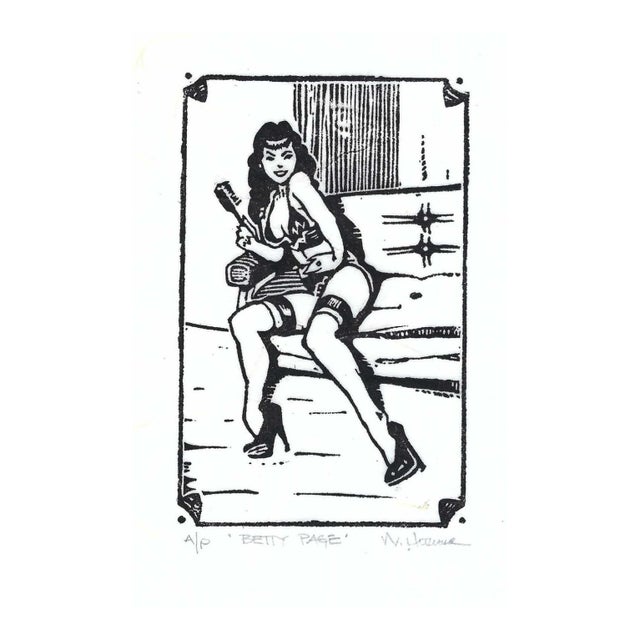 1990s Betty Page Linocut Artist Proof For Sale