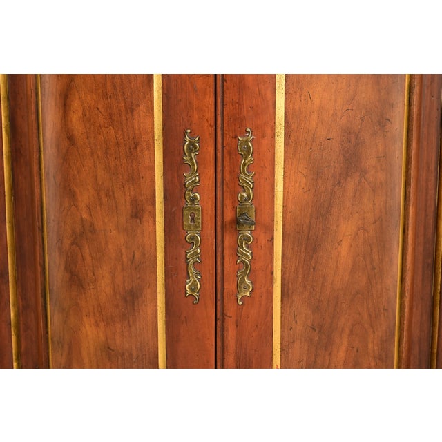 Baker Furniture Italian Provincial Carved Cherry Wood, Parcel Gilt, and Marble Top Demilune Sideboard or Bar Cabinet For Sale In South Bend - Image 6 of 16