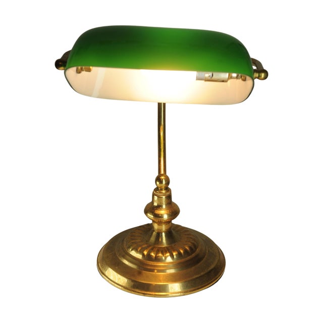 1970s Victorian Student Desk Lamp with Racing Green Glass Shade and Switch For Sale - Image 5 of 14