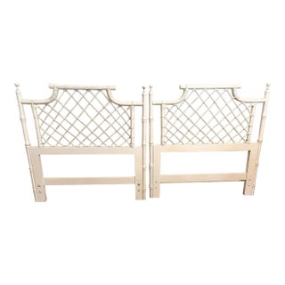 White Ficks Reed Vintage Palm Beach Regency Lattice Twin Rattan Faux Bamboo Headboards - a Pair For Sale