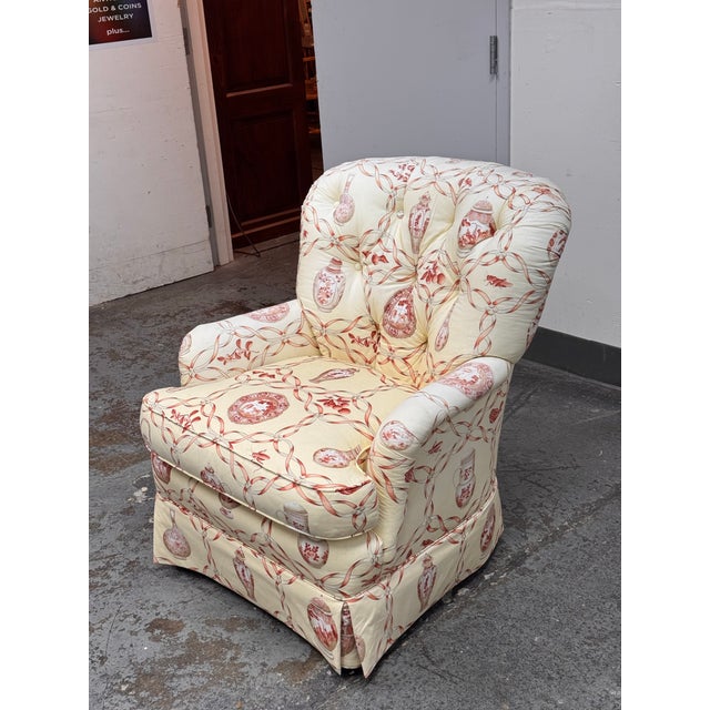 Asian Sherrill Furniture Tufted Lounge Arm Chair For Sale - Image 3 of 12