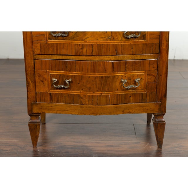 Italian 1800s Petite Walnut Three-Drawer Bow Front Chest with Banding For Sale - Image 10 of 12