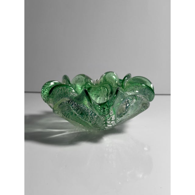 Mid-Century Modern Green Murano Glass Ashtray with Silver-Leaf Particles from Barovier&Toso, 1970s For Sale - Image 3 of 6