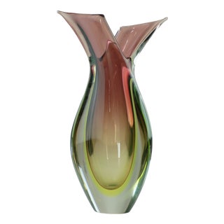 Vintage Green Murano Glass Sommerso Vase by Flavio Poli for Seguso, 1960s For Sale
