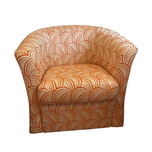 Gorgeous Italian orange gold brocade palazzo art deco swivel club chair. Excellent condition. Any darkness in pictures is...