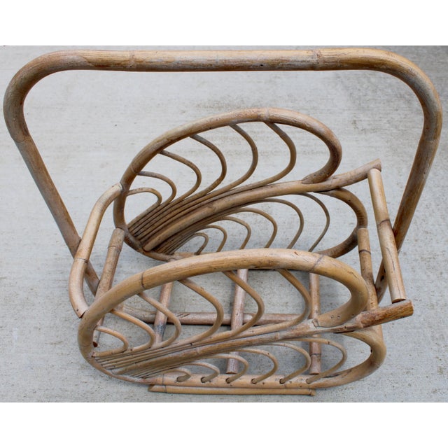 Tan Large Vintage Rattan Basket With Handle For Sale - Image 8 of 10