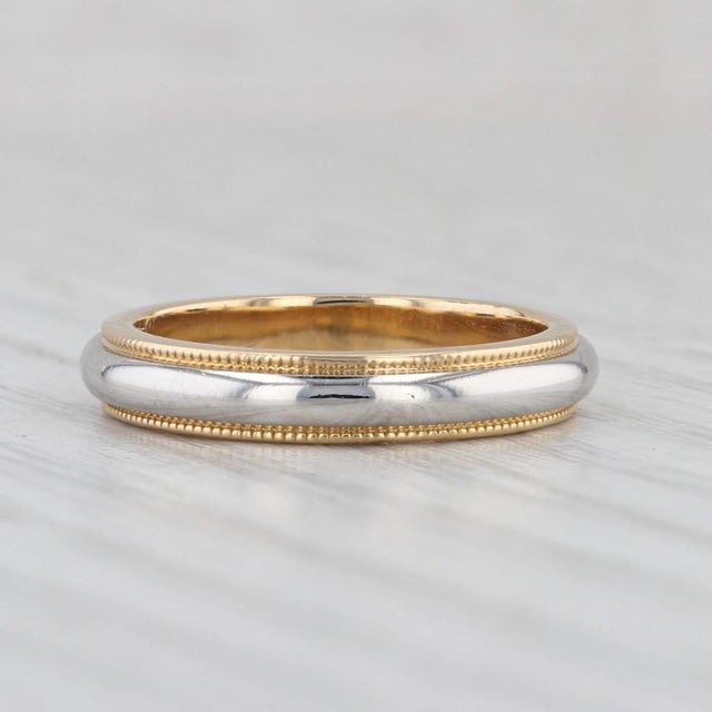 Modern Tiffany & Co Wedding Band 18k Gold Platinum Ring 2-Toned Stackable Size 5 W/ Box For Sale - Image 3 of 6