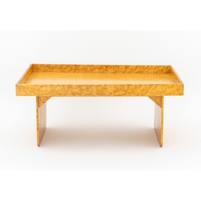 Modern Birdseye Maple Tray Table, with galleried top. 11" H x 25" W x 17" D. Provenance: From a West Village Townhouse.