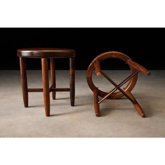Found Collectibles Maracanã-Inspired Side Tables in Reclaimed Brazilian Rosewood and Honed Travertine For Sale - Image 12 of 15
