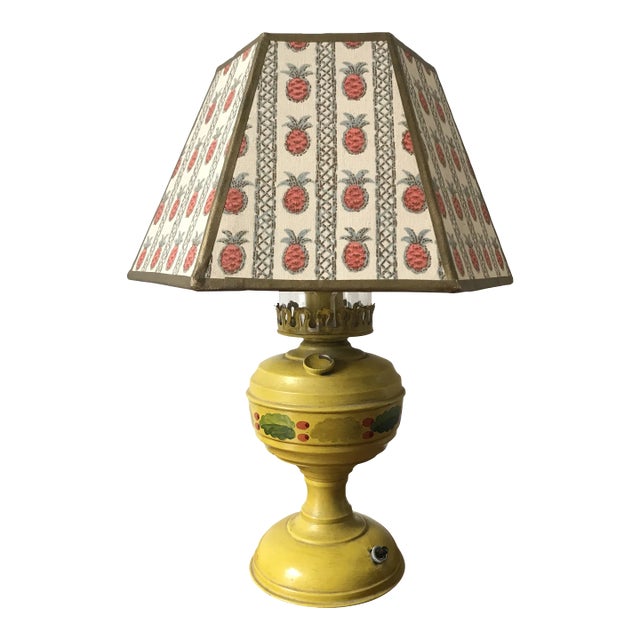 Vintage Hand Painted Converted Oil Lamp For Sale