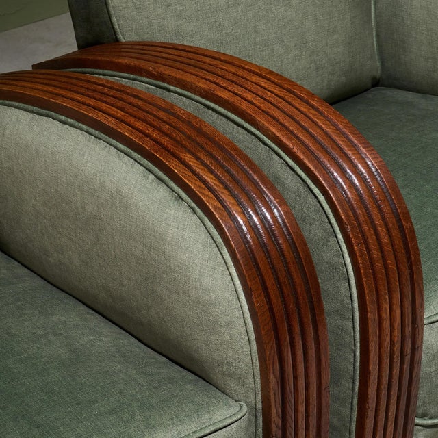 Metal Art Deco Lounge Chairs in Sage Upholstery with Oak Frames, Netherlands, Set of 2 For Sale - Image 7 of 9