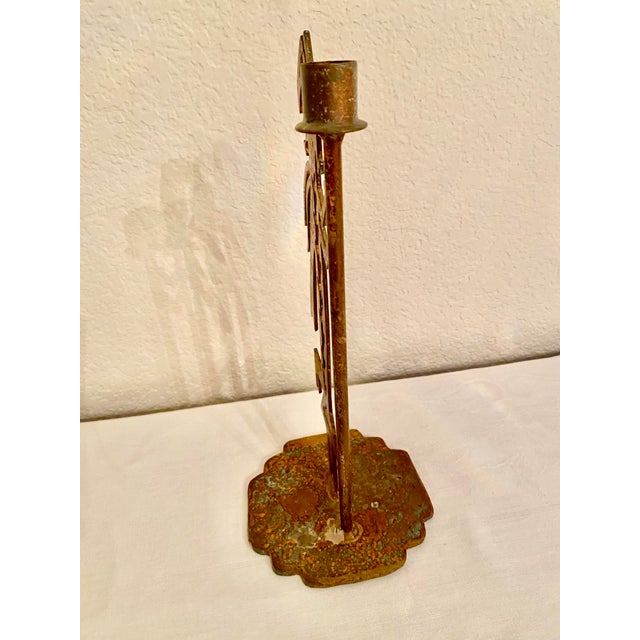 Metal Vintage Native American Tribal Deity Figure Kokopelli Signed Sculptural Patina Metal Candle Holder For Sale - Image 7 of 14