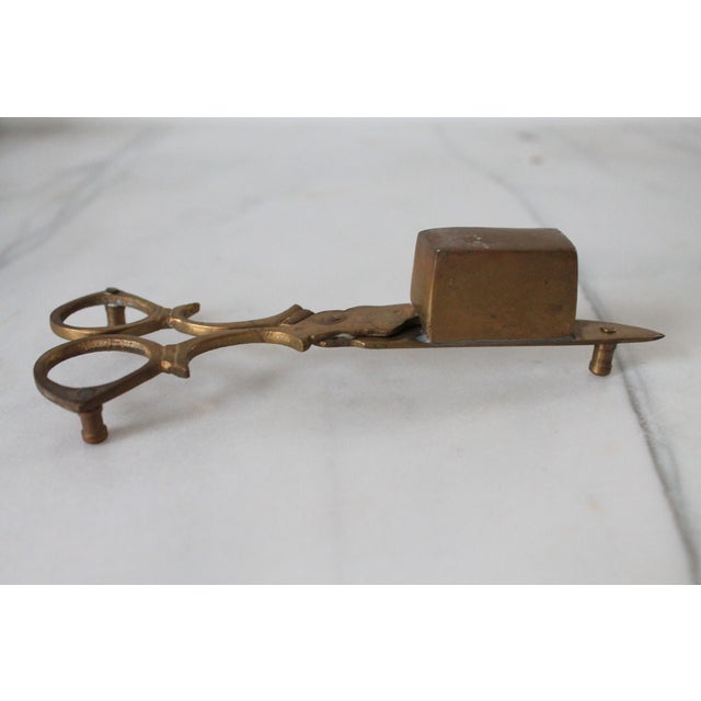 Vintage Brass Footed Candle Snuffer Scissors Wick Trimmer No makers mark. Minor age wear. Patina.