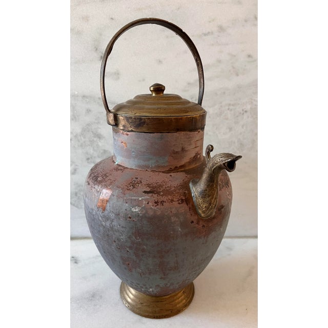Farmhouse Large Antique Italian Copper Hot Water Kettle For Sale - Image 3 of 13