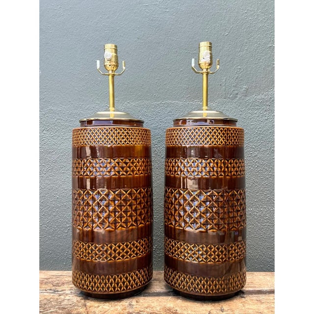 Vintage Geometric Pattern Ceramic Lamps For Sale In West Palm - Image 6 of 12