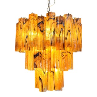 Chandelier Three-Tier Murano Trunk Glass in Amber - Black Albaster Color For Sale