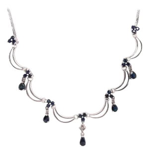 14 Karat Gold Fancy Link Drop Necklace With Diamonds and Sapphires 0.08 TDW