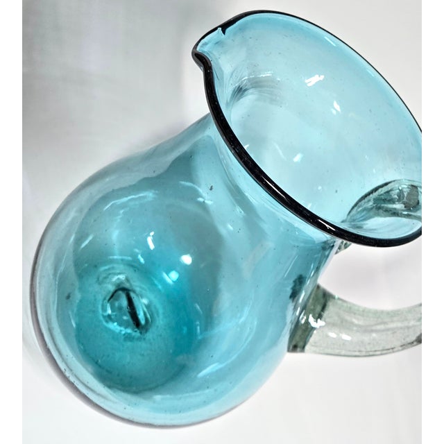 1990s Mediterranean Blue Blown Glass Pitcher For Sale - Image 5 of 11