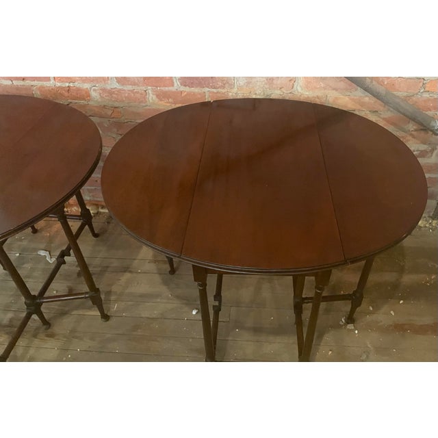 Early 20th Century Pair Petite Diminutive Mahogany Spider Leg Pad Foot Round Gateleg Tables For Sale - Image 6 of 12
