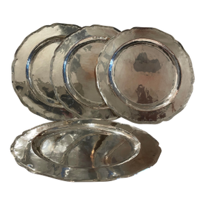 Antique Arts & Crafts Hammered Silverplate Chargers - Set of Four