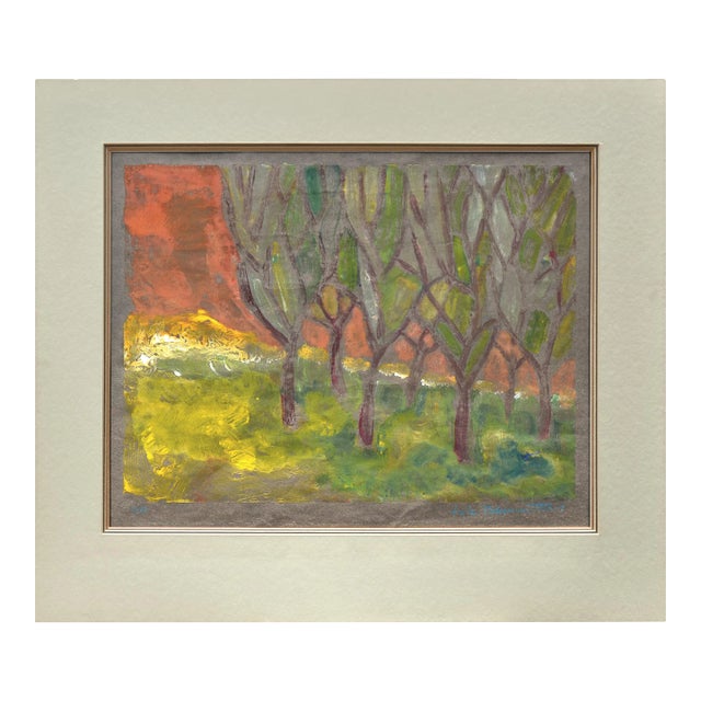 Mid 20th Century "Edge of the Forest" Landscape Gouache Painting by Fritz Blumenthal, Framed For Sale