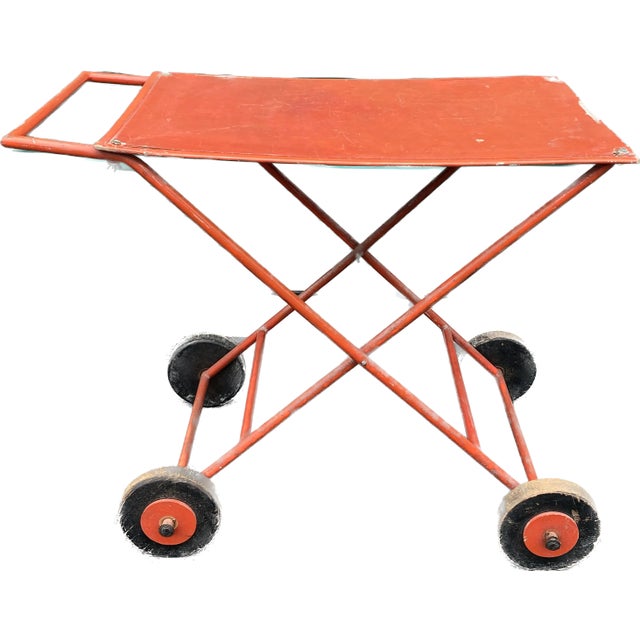 Vintage Red Painted Wood Serving Cart For Sale In Los Angeles - Image 6 of 9