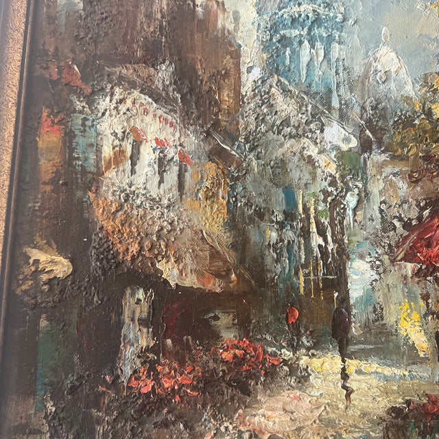 20th Century European School Impressionist Parisiene Street Impasto Oil on Canvas Framed Signed For Sale In Washington DC - Image 6 of 11