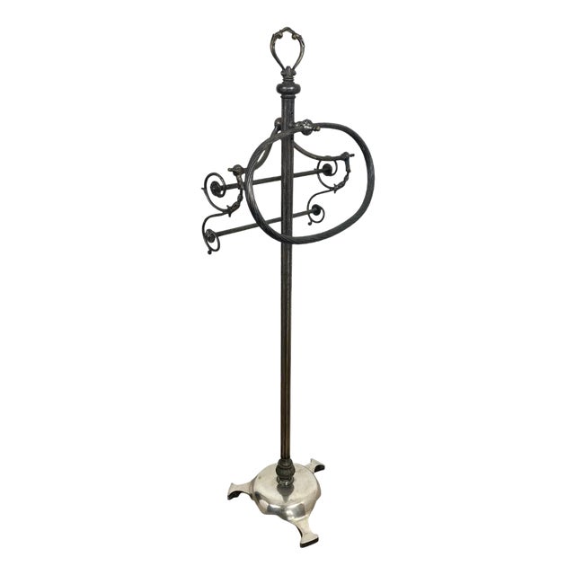 Mid-Century Italian Towel Floor Holder Rack in Solid Silver Brass, 1950s For Sale