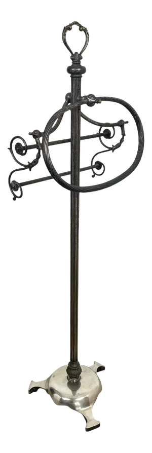 Mid-Century Italian Towel Floor Holder Rack in Solid Silver Brass, 1950s