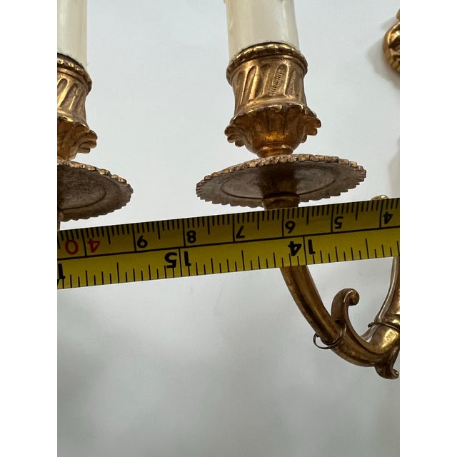 Antique Large 3 Light French Gold Gilt Bronze Pair Wall Sconces Figural Heads With Horn For Sale - Image 4 of 12