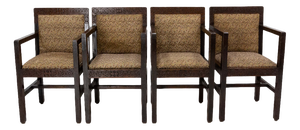 Art Deco Moroccan Armchairs in Carved Pine, 1930, Set of 4