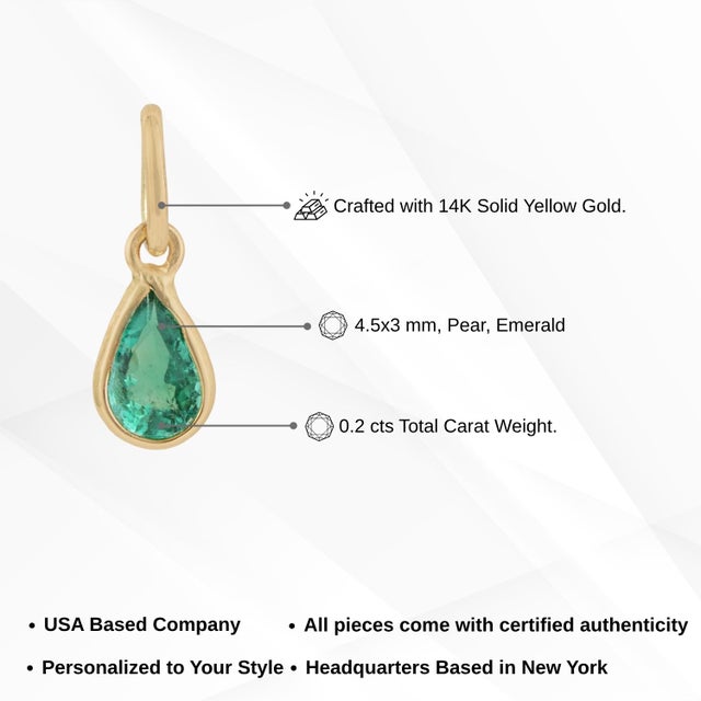 Minimalist 14k Gold Charm Fine Jewerlry Peardrop Emerald Pendant for Her For Sale - Image 12 of 16