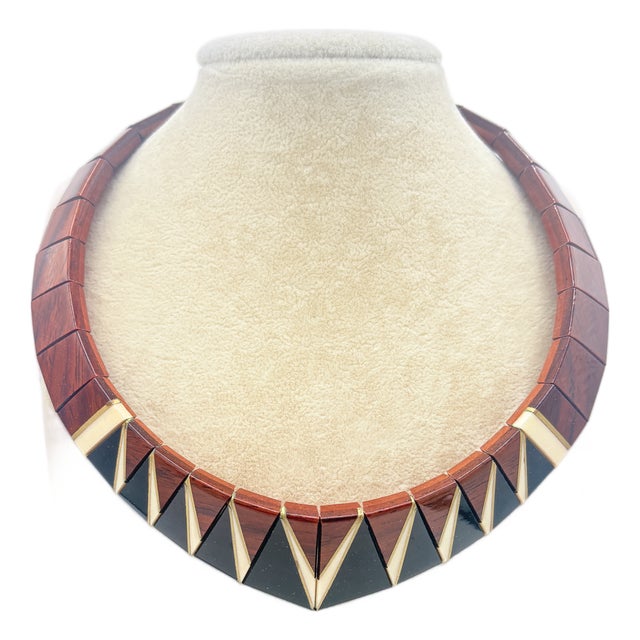 1980s Signed Adair Rosewood Choker & Bracelet Set – Ebony & Maple Inlay, Brass Accents, 2 Pieces For Sale